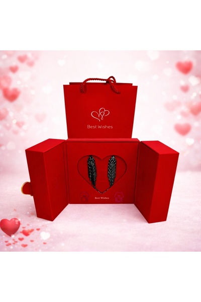 velve Casetă de bijuterii romantică „Best Wishes” – cercei eleganți negri, Rosu
