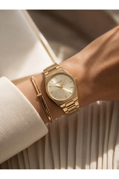 Ferrucci Gold Renk Geometrik Kasa Metal Kordon Kadın Kol Saati