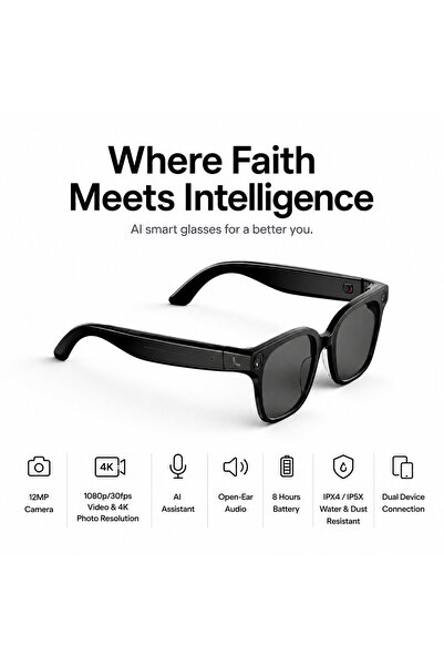 Lawaken AI Faith Pro Lawk View Smart AI Glasses, 4K Ultra HD Resolution, 12 MP Camera, Dual Speakers 4*microphones, Real Time translation, Smart Prayer Alarm & Quran Audio