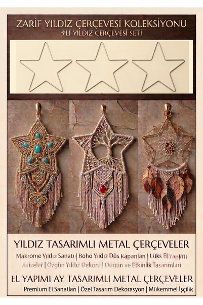 sgshobby Metal Yıldız 5 Adet 25 Cm Makrome Kalıbı Makrome Yapımı Için Metal K...