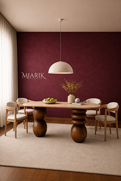 MIARIK DESIGN Bogdum - Traverten Yemek Masasi Ahşap Bogum Ayak Traverten Tabl...