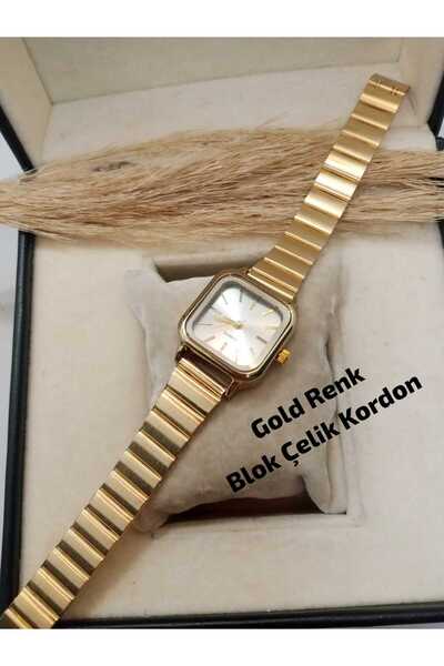 Ricardo Vintage Retro Tasarım , Kadın Kol Saati , Gold Renk Çelik BLOK Kordon...
