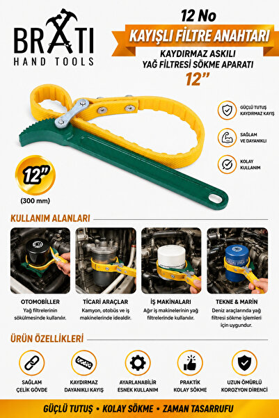 12 No. Belt Filter Wrench Anti-Slip Hanging Oil Filter Removal Apparatus 12''