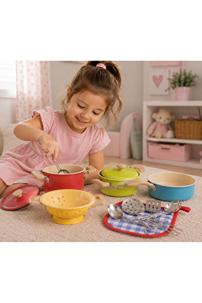 merytoys 11 PARÇA RENKLİ EMAYE TENCERE SETİ