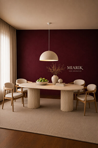 MIARIK DESIGN & DEKORASYON 2 Sütunlu Papatya Ayaklı Traverten Mermer Yemek Ma...