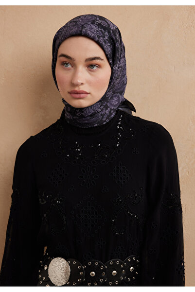 Freshscarfs Eșarfă mov din bumbac și mătase cu model Freda
