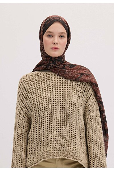 Freshscarfs Freda Desen Şal Kızıl Kahve