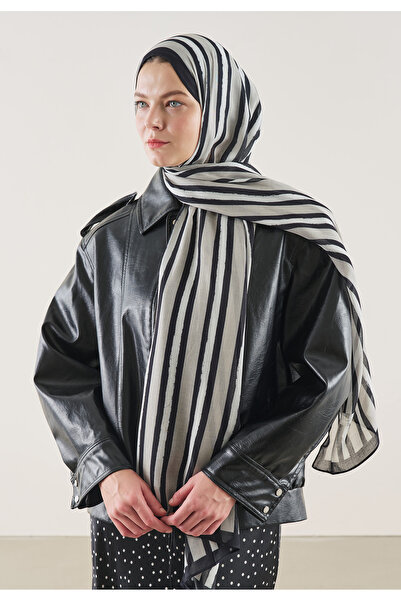 Freshscarfs Μαύρο σάλι ράμι με μοτίβο ρίγες σε μπλοκ χρώματα