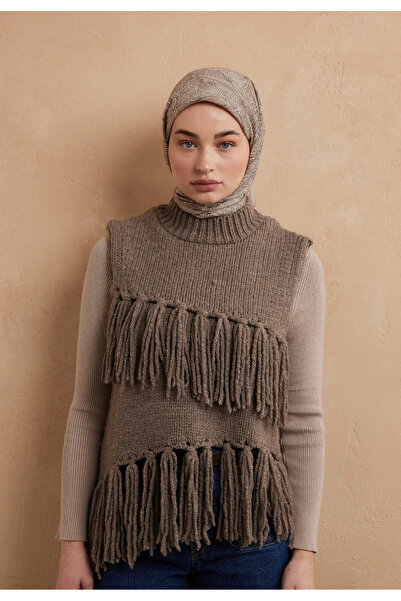 Freshscarfs Μπεζ φουλάρι από βαμβάκι και μετάξι με σχέδιο Ρέινα