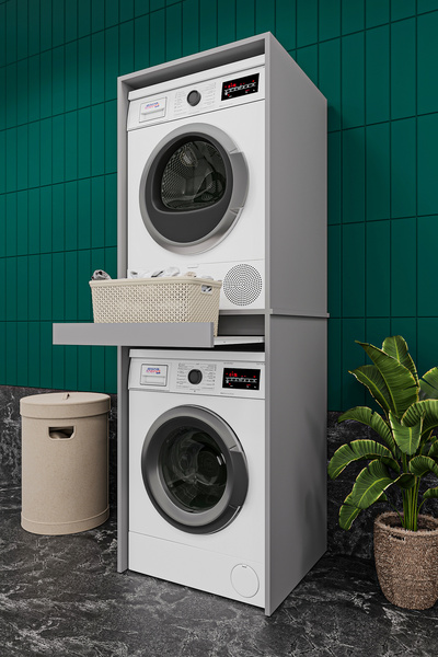 asratrend Lüks Çekmeceli Çamaşır Makinesi Dolabı %100 MDF Çamaşır Kurutma Ban...
