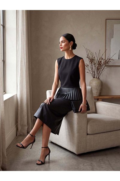 FARREN Women's Black Pleated Peplum Blouse – Grace Fit |   Soft Textured |   Stylish Flowy Form