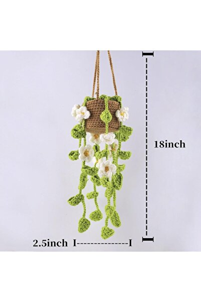 Arabest Cute Crochet Orchid Car Mirror Hanging Ornament, Green Rearview Decor...