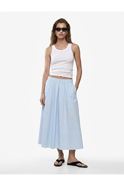 Koton Cotton Bell-Cut Maxi Poplin Skirt with Elastic Waist and Pockets