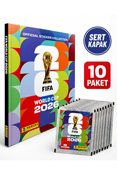Panini FIFA World Cup 2026 SERT KAPAK STICKER ALBUM + 10 Paket Resmi Koleksiy...