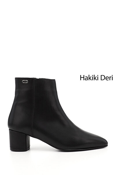 GÖNDERİ(R) Kadın Siyah Fermuarlı Sivri Burun Hakiki Deri Bot