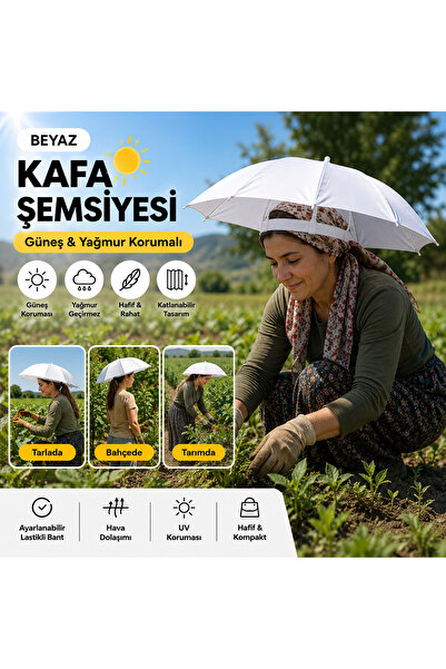 Eşya Dünyası Beyaz Kafa Şemsiyesi Güneş ve Yağmur Korumalı Katlanabilir Şapka...