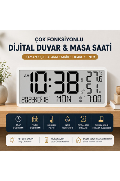 SHIPMENT Çok Fonksiyonlu LCD Ekran Dijital Duvar Masa saati Zaman Çift Alarm ...