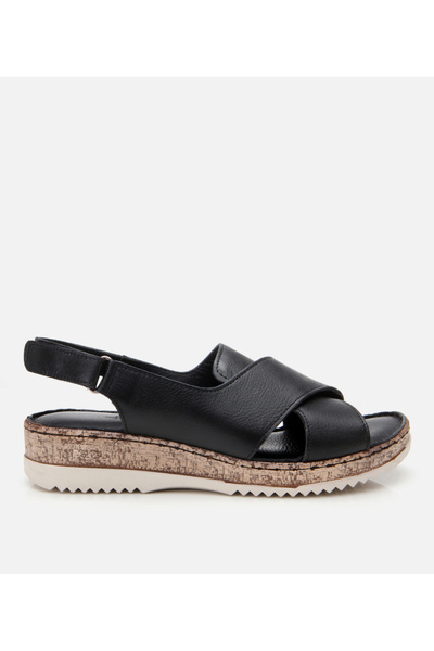Hotiç Women's Leather Black Adjustable Comfort Sandals