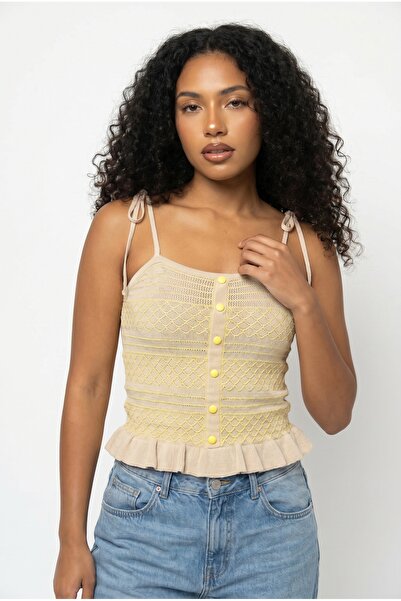 She Wears Top tricotat cu model diamant și bretele cu șnur
