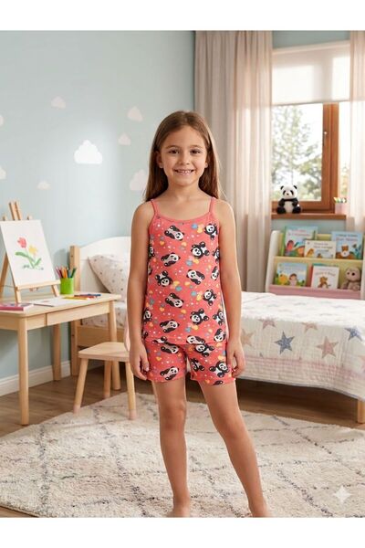 tusem butik homewear Set boxer pentru fete din bumbac roz cu model panda