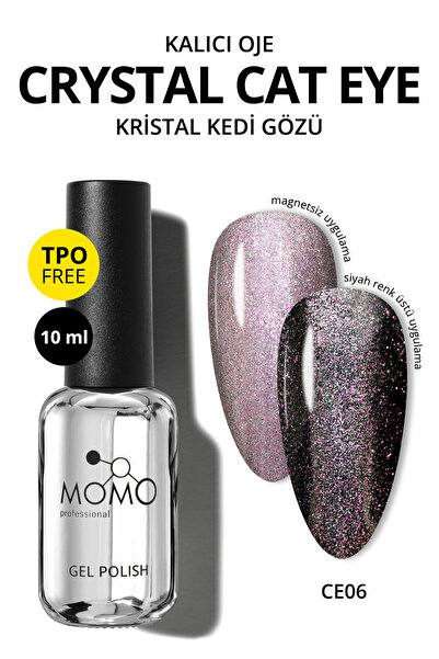 MOMO professional Kristal Kedi Gözü Kalıcı Oje CE06, Yarı Şeffaf, Lila 10 ml