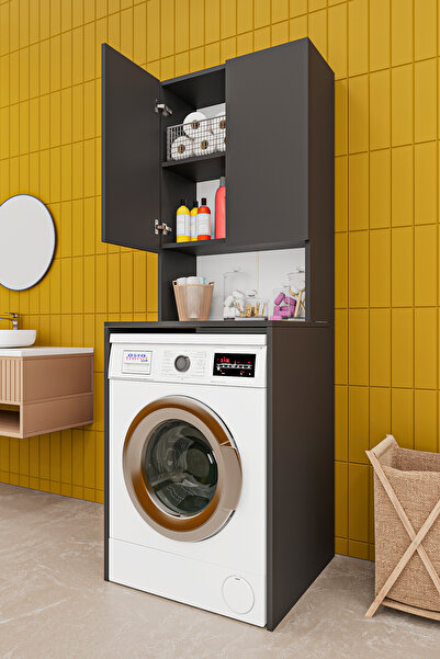 asratrend Lüks 2 Kapaklı Çamaşır Makinesi Dolabı %100 MDF 2 Kapaklı Çok Amaçl...