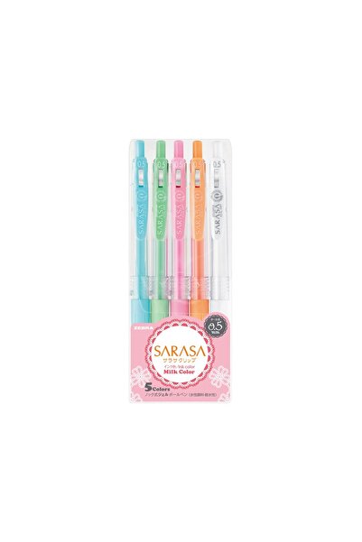 Zebra Pix gel Sarasa Milk, set 5 culori, model Zebra