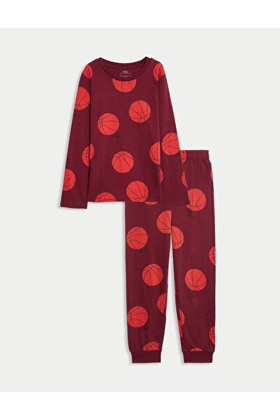 Marks & Spencer Saf Pamuklu Basketbol Desenli Pijama Takımı (3–16 Yaş)