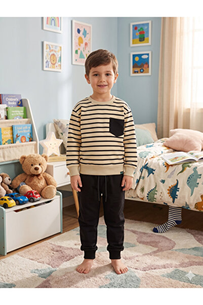 Fil Kids Σετ αγορίστικη φόρμα από 100% βαμβάκι σε μπεζ χρώμα με μαύρες ρίγες,...
