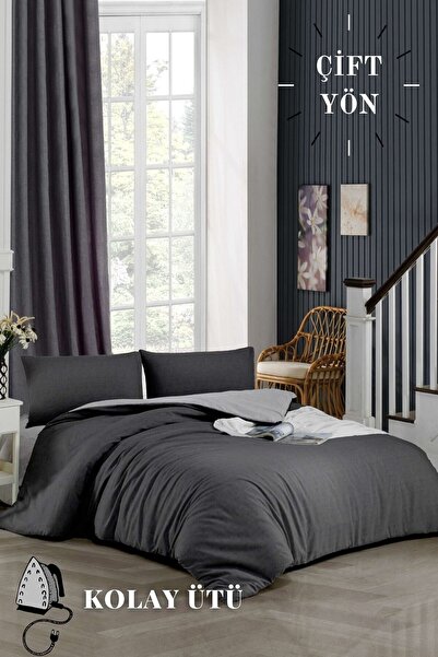 ELY PARKER Kolay Ütü-90x190-tek Kişilik Nevresim Takımı (gri Lastikli Çarşaf+yorgan Kılıfı+y. Kılıfı) Antrasit