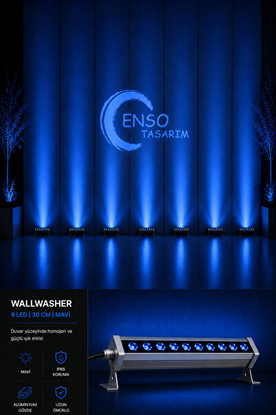 Enso Tasarım 9W 30 cm Mavi LED Wallwasher Dış Cephe Duvar Cami Bahçe Aydınlatma