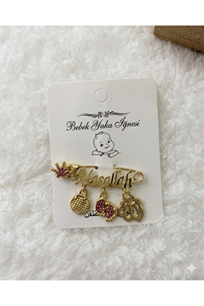 Kereminko Bebek Mashallah Written Pink Detailed Baby Lapel Pin