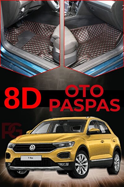 PASPASGRAFT VOLKSWAGEN VW T-ROC 2020-2025 Siyah Üzeri Kırmızı Dikiş 8D Presti...