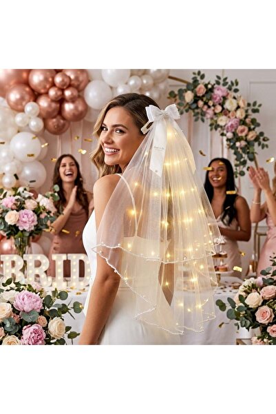 DODOMAR Bride To Be İncili Ledli Tokalı Duvak 52 CM Bekarlığa Veda Parti Akse...