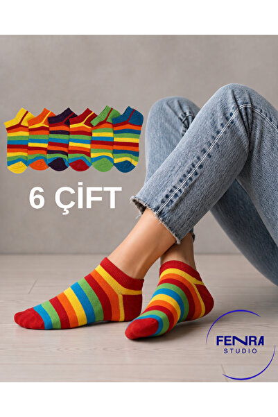 FENRA STUDIO Pachet de 6 șosete de vară pentru femei, în culorile curcubeului...