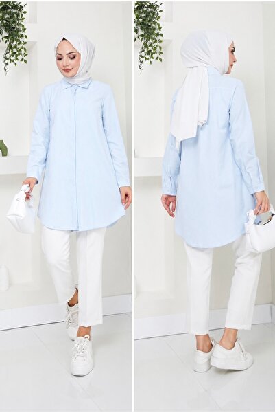 EnModa Women's Terrycotton Hidden Button Boyfriend Hijab Shirt