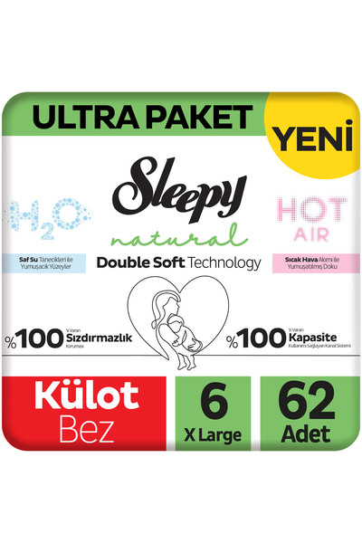 Sleepy Natural Double Soft Ultra Paket Külot Bez 6 Numara Xlarge 62 Adet
