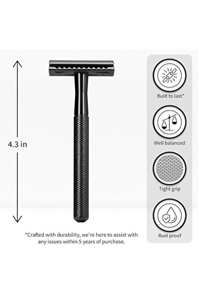 Yelajoy Stainless Steel Double Edge Safety Razor, Classic Black Shaving Tool ...