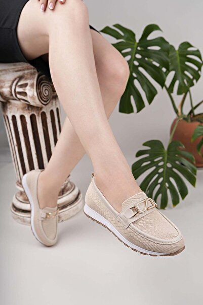 Nesil Shoes Wiss 0272 Beige Knitwear Knitted Women's Shoes