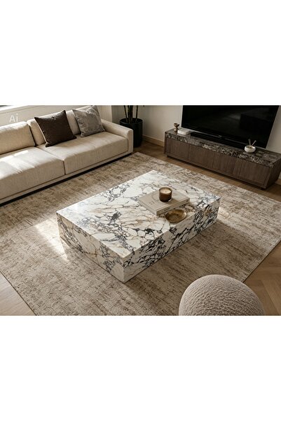 niza dekorasyon Doğal Afyon Menekşe Mermer Orta Sehpa - Blok Tasarım 60x100 cm