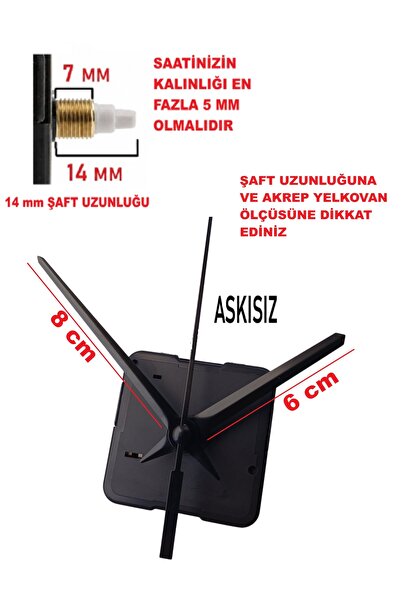 CNR SHOP Saat Mekanizması, 14 MM ŞAFT BOYU Saat Makinesi Sessiz Çalışır Akrep...
