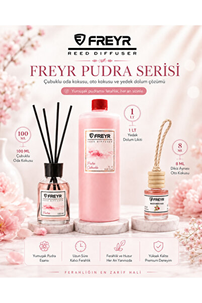 FREYR Oda ve Oto Kokusu Pudra Premium Seti - 1 LT Yedek Dolum Likiti + 100ml ...