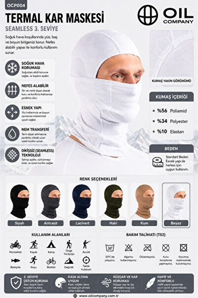 OIL COMPANY Beyaz Balaklava Termal Kar Maskesi Unisex