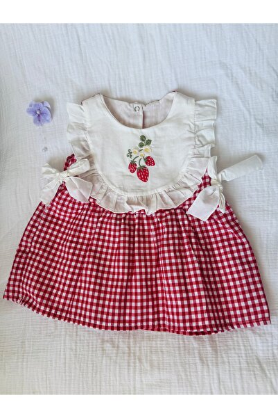 NUNU BABY Cherry Ekoseli Elbise - Kırmızı