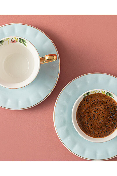 English Home Vanilla New Bone China 4 Parça 2 Kişilik Kahve Fincan Takımı Açık Mavi