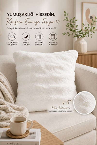 MATA ÇEYİZ Rabbit Feather Throw Pillow Cover Set of 2 |   45X45 cm |   Plush ...