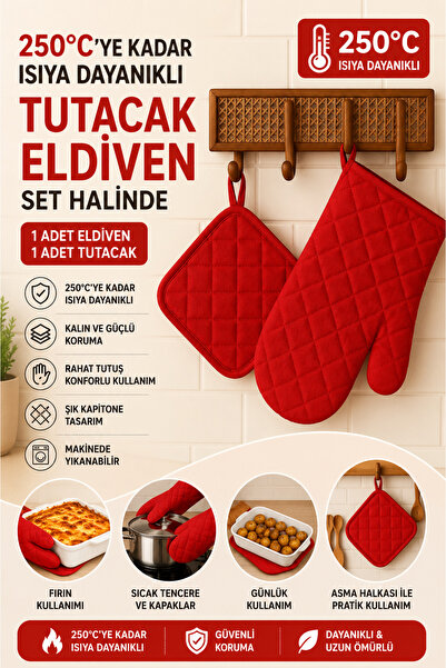 Miabella Home Fırın Eldiveni Fırın Tutacağı Premium Isı Geçirmez Mutfak Eldiv...