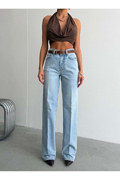 HerTon Women's Belted High Waist Wide Leg Jean Pants