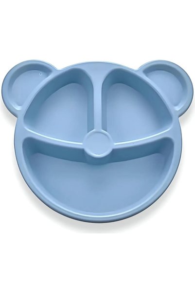 MorBebe Baby 3-Piece Children's Fork, Spoon and Food Plate Set with Rabbit Figure (blue)