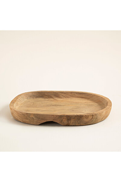Chakra Rojo Teak Oval Dekoratif Tepsi 45 Cm Natural